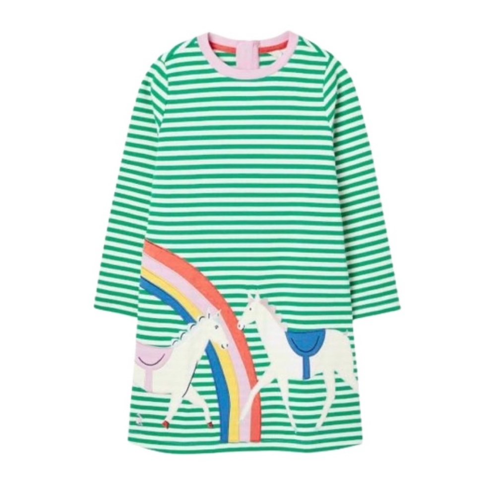 NWT Joules | Green Stripe Horse Rosalee Long-Sleeve A-Line Dress